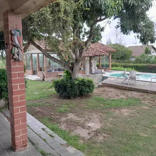 Jardim, piscina e bar molhado